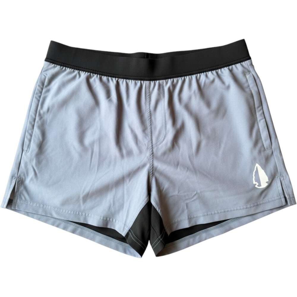 TacHuntFish Mens Performance Training Shorts Gray Black Large Arrowhead Logo